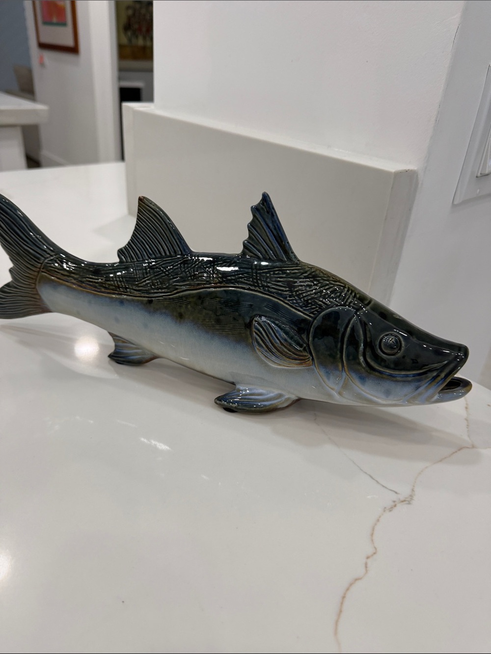 Glazed Blue-Green Ceramic Fish Accent for Aquariums & Decor